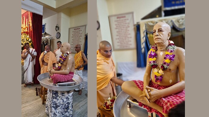 Devotees-participating-in-the-abhishek-during-the-installation-of-the-deity-of-Srila-Prabhupada-at-ISKCON-Valsad